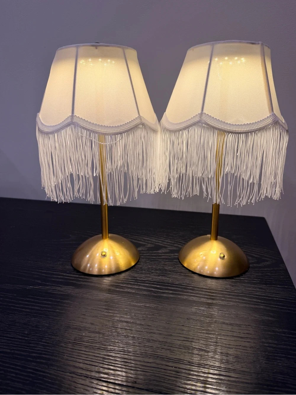 Fringed White Shade Table Lamp with Gold Base - Home Accents Lanterns